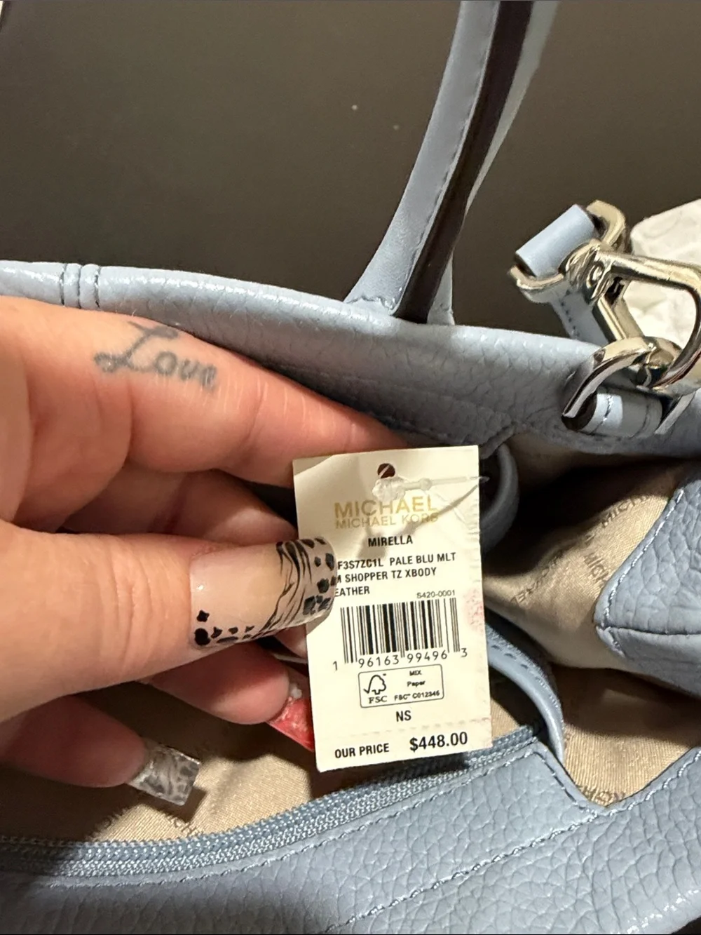 Michael Kors Powder Blue Pebble Leather Satchel with Strap